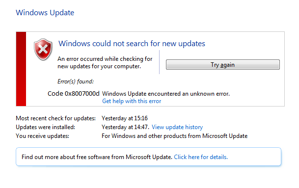 Error 0x8007000D in Windows 10